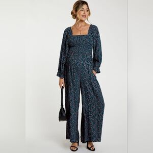 Pinkblush Maternity Jumpsuit NWT Teal Floral Long Sleeve